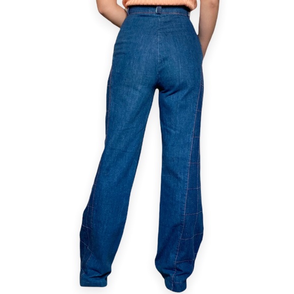 Vintage 70s Patchwork Bell Bottom Jeans Dark Wash High Waisted - Picture 5 of 5